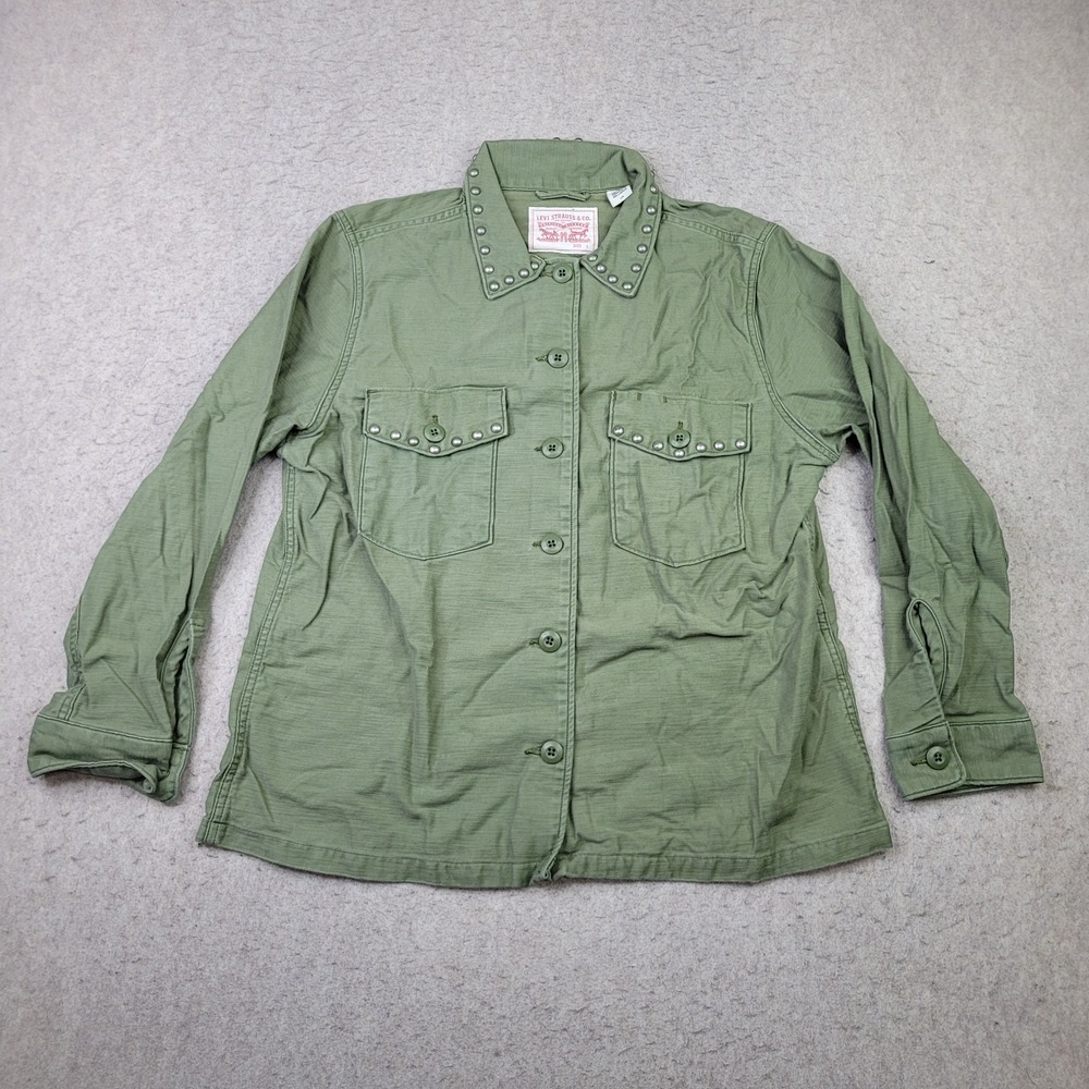 Levis Denim Shirt Womens L Green Button Up 100% Cotton Heavyweight
